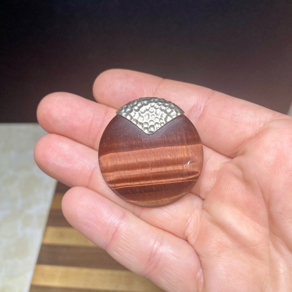 Sterling and Tiger Eye Round Pendant